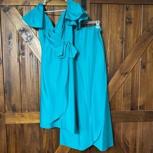 Vintage ILGWU Union Made USA Teal Green Dress with Extra Skirt Size 6